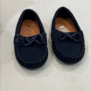 NWOT. Kids Navy Suede Moccasin Slip-On Shoes.